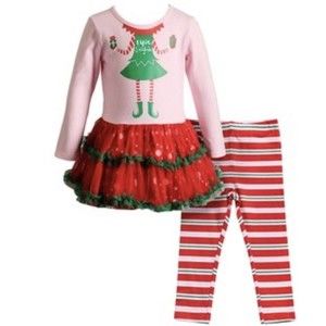 New Baby Girl Pink Red Christmas Tutu Dress Stripped Leggings 2PC set 6-9 Months